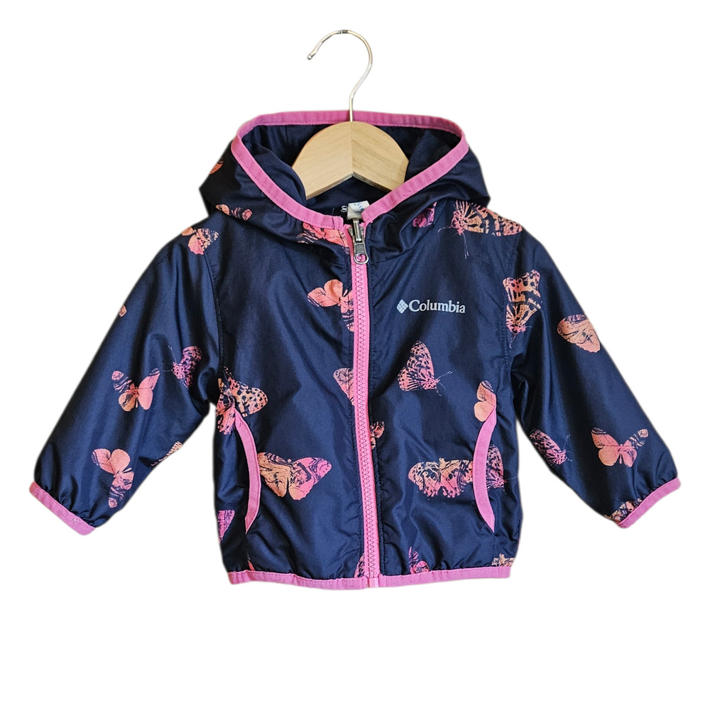 Columbia Baby Girls 3-6M Reversible Windbreaker Jacket Navy Pink Butterfly